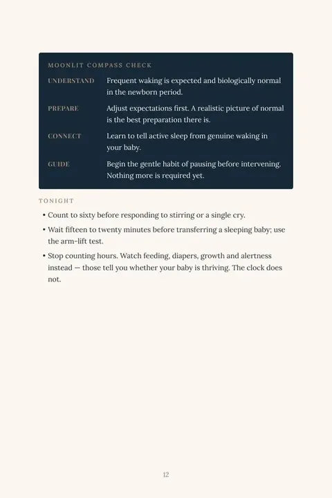 Baby Sleep, Explained page 12 with a Moonlit Compass check and actions for tonight